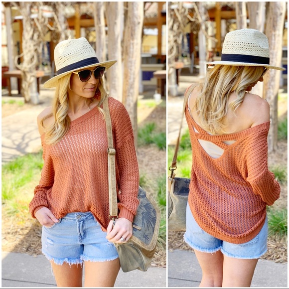 ✨RESTOCKED✨Rust Open Knit Spring Sweater - Picture 4 of 4